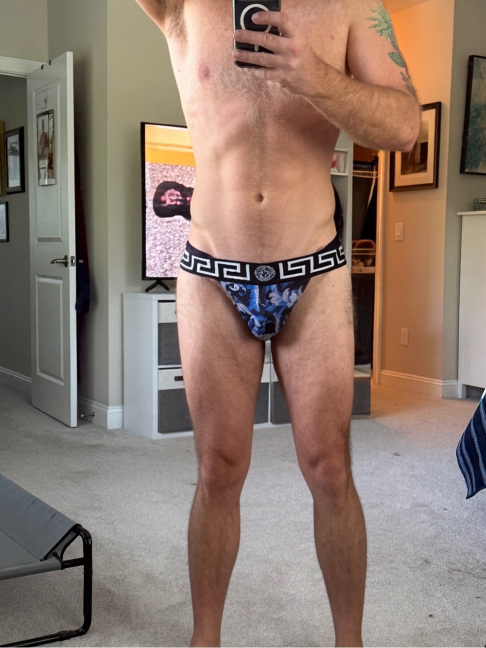 Men's Versace Blue Patterned Brief with Black Waistband size 8 or XXL - Picture 2 of 4